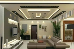 The Living room boasts an eye-catching false ceiling